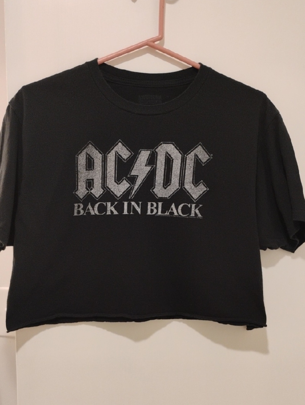 AC/DC Black Cropped Tee with Silver Logo Print